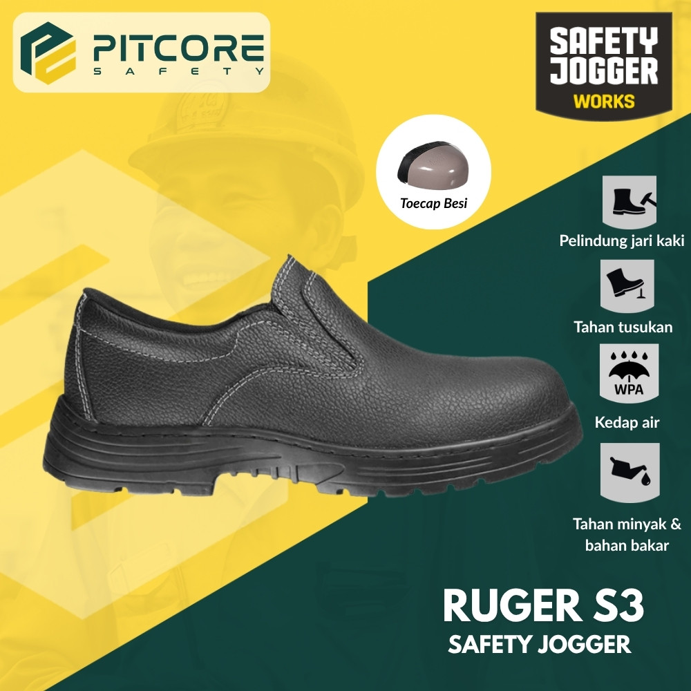 Sepatu Safety Jogger Ruger S3 Kulit Toecap Besi Tahan Minyak Bahan Bakar Upper Kulit Proyek Shoes