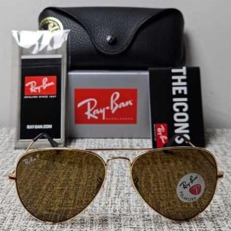 Kacamata Original RB3025 Aviator 001/57 58 Large Metal Gold Brown