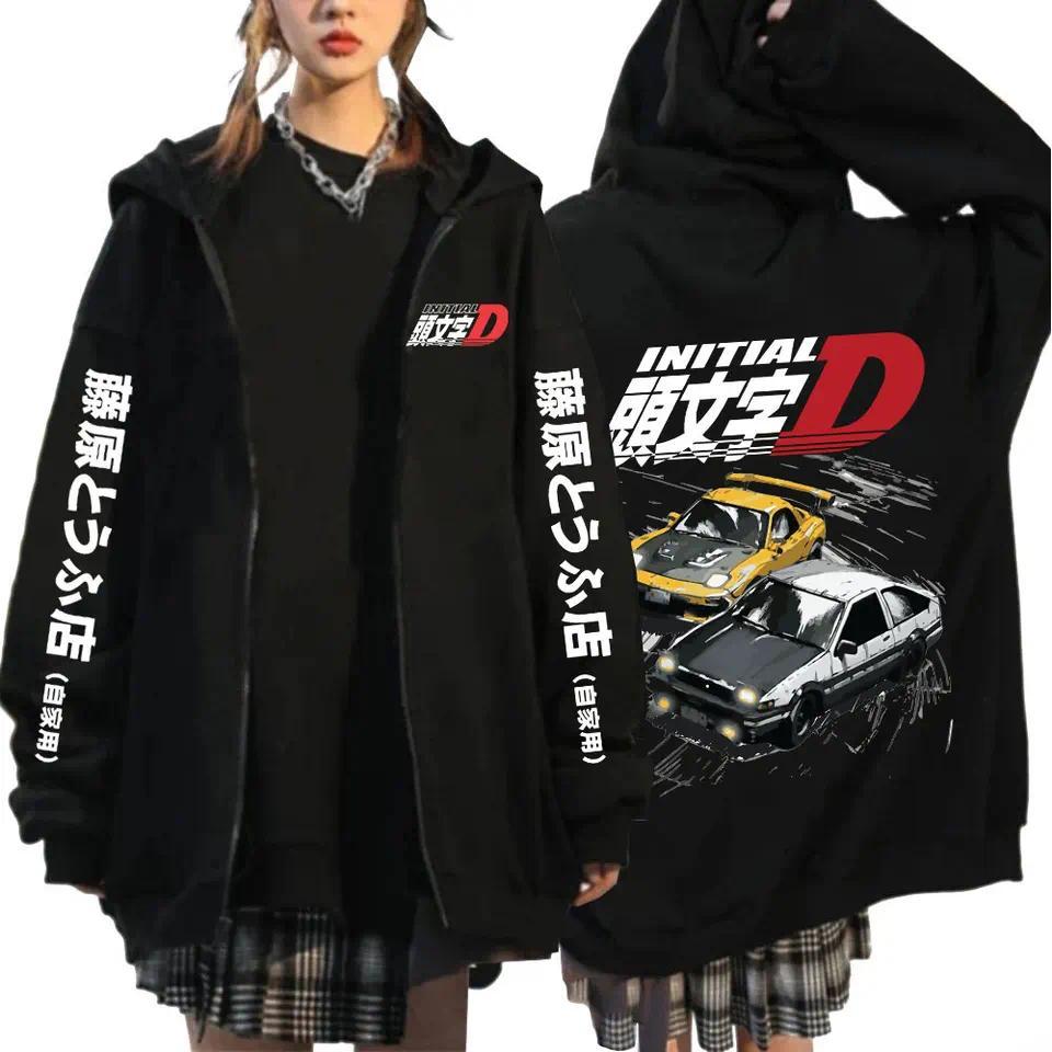 Jaket Anime Initial D Drift AE86 Zipper Hoodie Takumi Fujiwara R34 Skyline JDM Car Zip Up Hoody