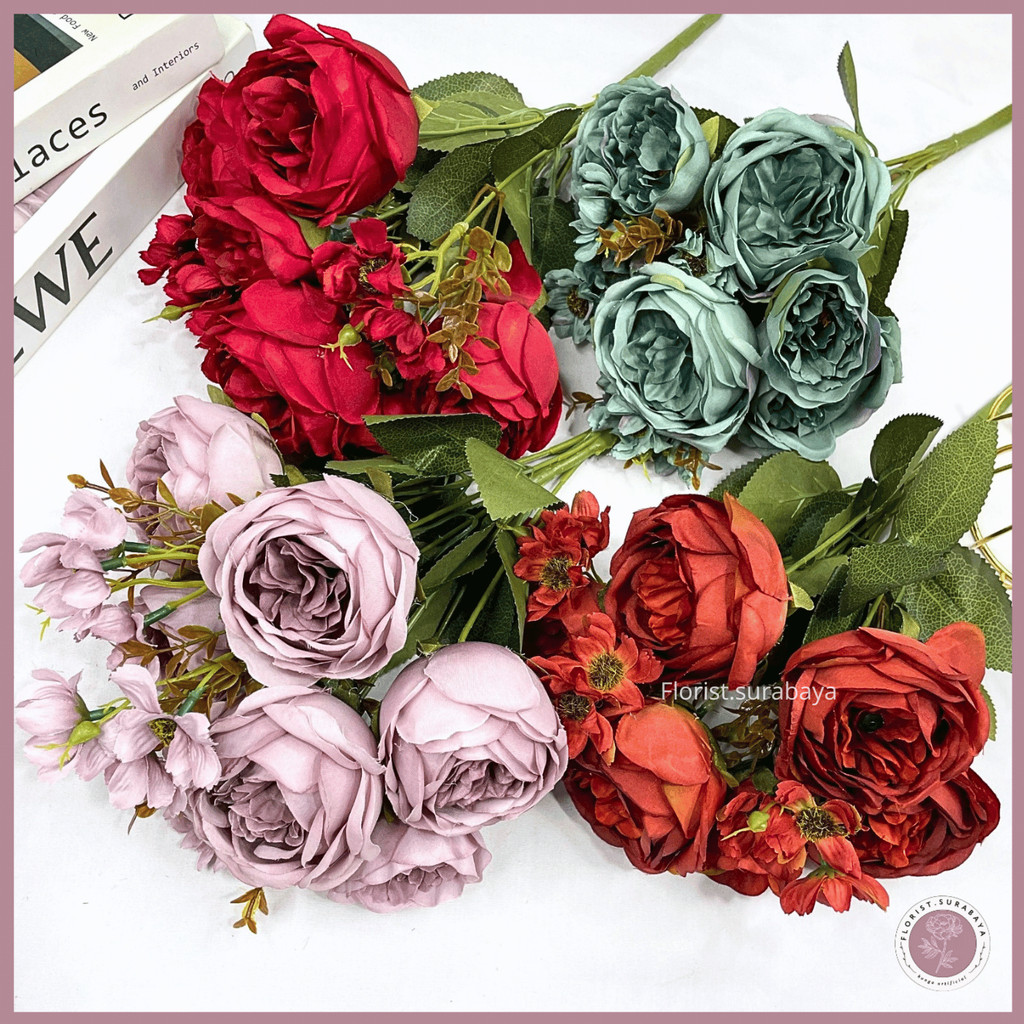 Bunga Peony Jumbo Artificial Kain Premium Bunga Hias Peony Bulat Dekorasi Backdrop Artificial
