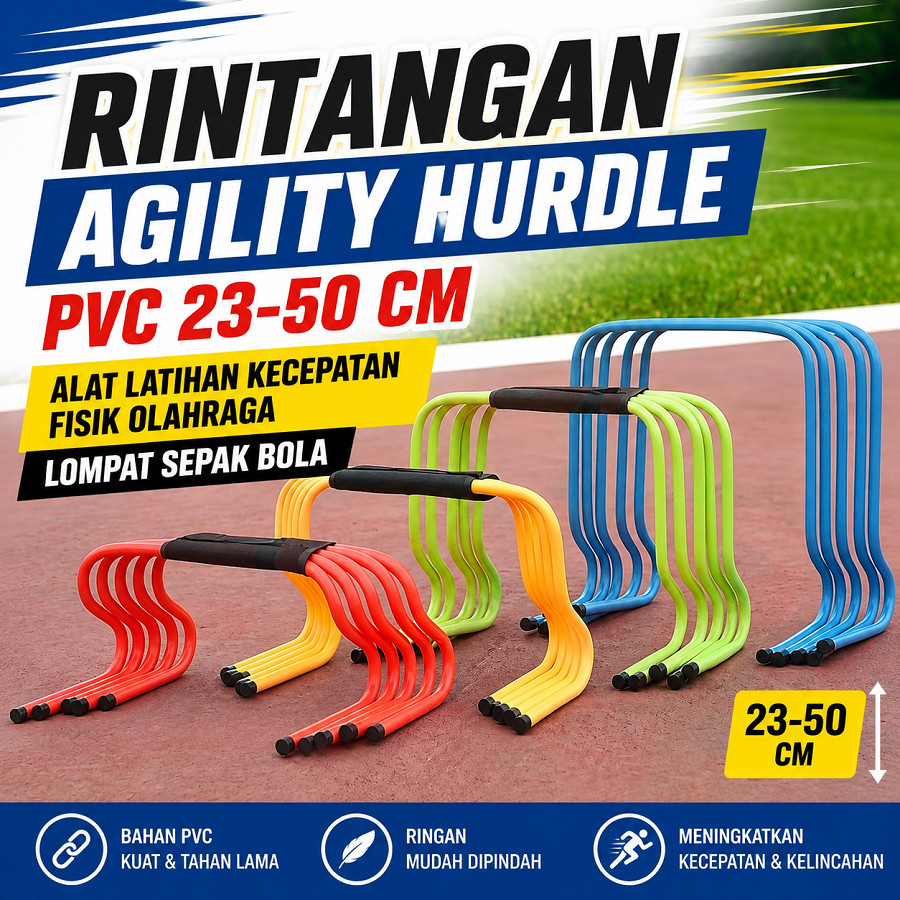 Rintangan Agility Hurdle PVC 23-50 cm Alat Latihan Kecepatan Fisik Olahraga Lompat Sepak Bola