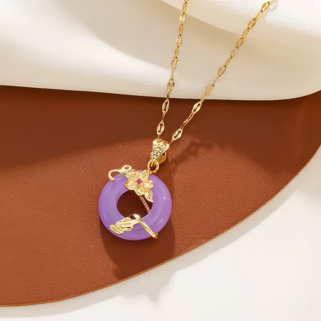 [JOJO Jewelry]Kalung Giok Ungu Emas Wanita Anti Karat, Perhiasan Stylish