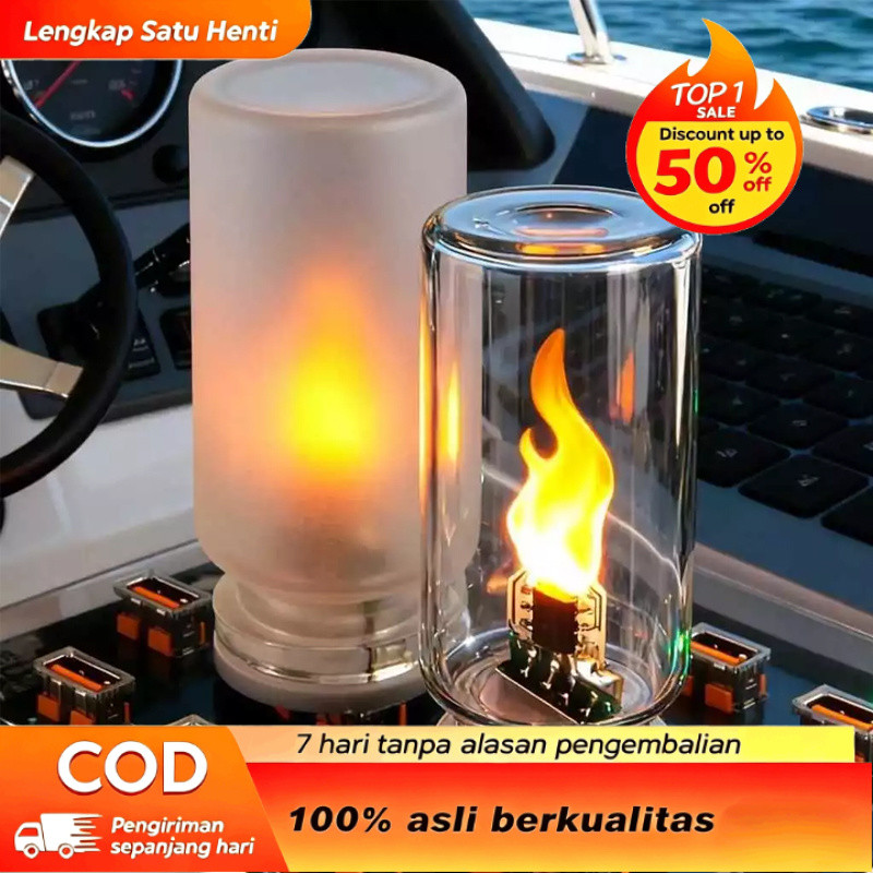 Lampu LED Efek Api Bergerak USB Lampu Tidur Lampu Hias Api Unggun Portable