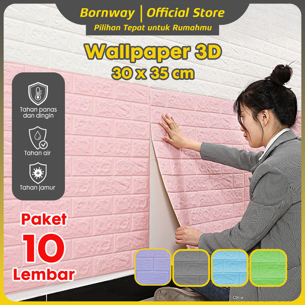 Bornway - Paket 10Pcs Wallpaper Dinding 3D Foam Mini Motif Batu Bata 30x35cm 3mm Sticker Batu Bata