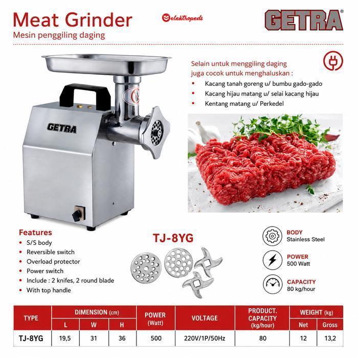 GETRA TJ-8YG Mesin Giling Daging Meat Grinder Stainless Steel Penggiling Daging Bakso Sosis Commerci