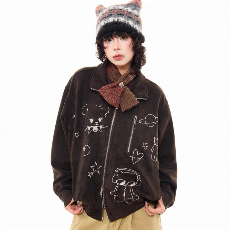 JACKET ASIMETRIS DOUBLE ZIPPER CULTURE BAHAN FLEECE