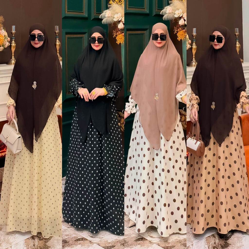 Gamis polkadot dress set Khiban Premium M.nabil