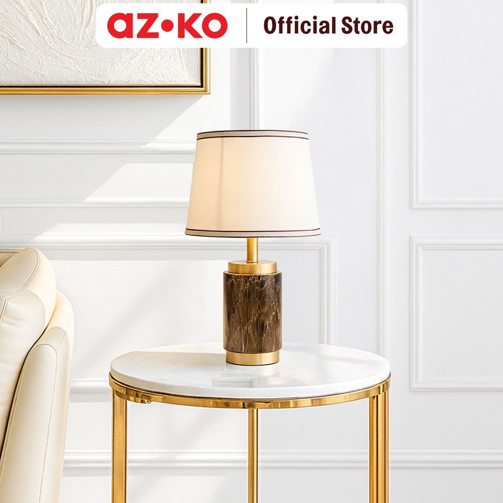 AZKO Eglare Marble Lampu Meja E27 Antique Brass - Hitam/Krem Lampu Belajar Lampu Tidur Minimalis Lam