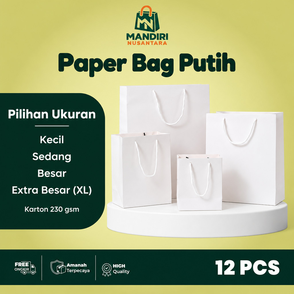 [ 12 PCS ] Paper Bag Putih | Paper Bag Putih Polos Souvenir | Paper Bag Gift Bag Ulang Tahun