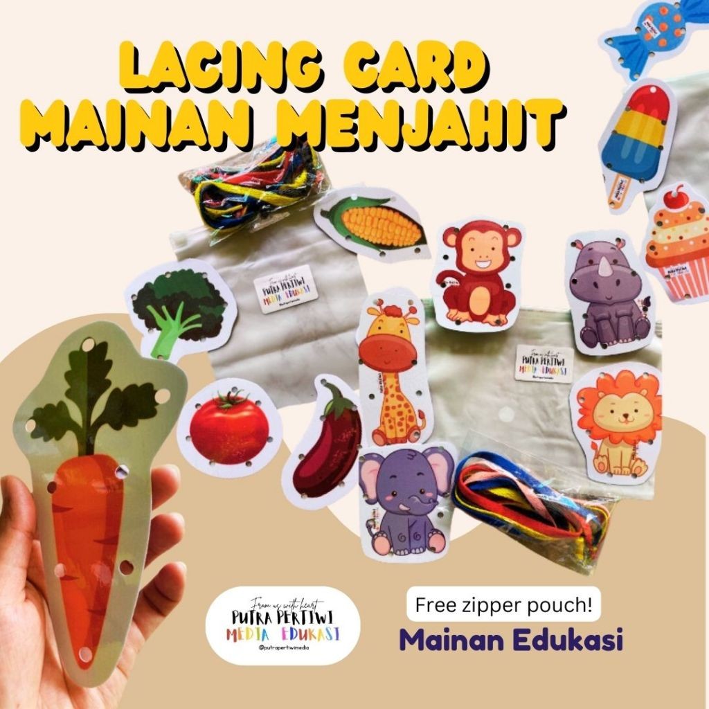 Mainan Menjahit Edukatif untuk Anak Motorik Halus Meronce Montessori Lacing Card