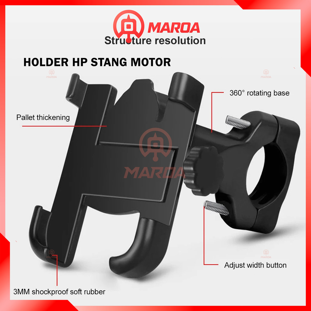 MAROA Stand Holder HP Motor Sepeda Stang Full Besi Anti Getar Universal Dudukan Smartphone Kuat