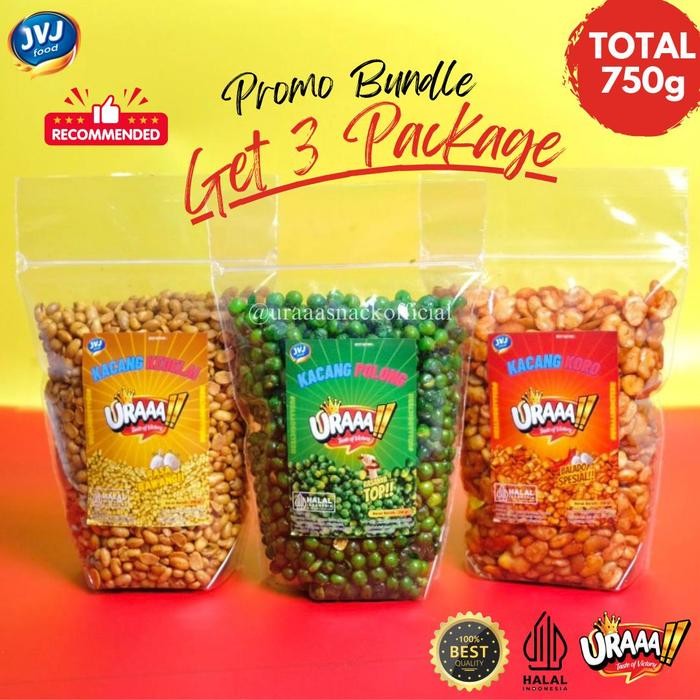 

PROMO BUNDLE GET 3 PACKAGES 250 GRAM URAAA!! KACANG KORO, KACANG POLONG, KACANG KEDELAI, KACANG MIX Cemilan Jajanan Food Snacks Makanan Asin - 3Pack Mix, 250 Gr