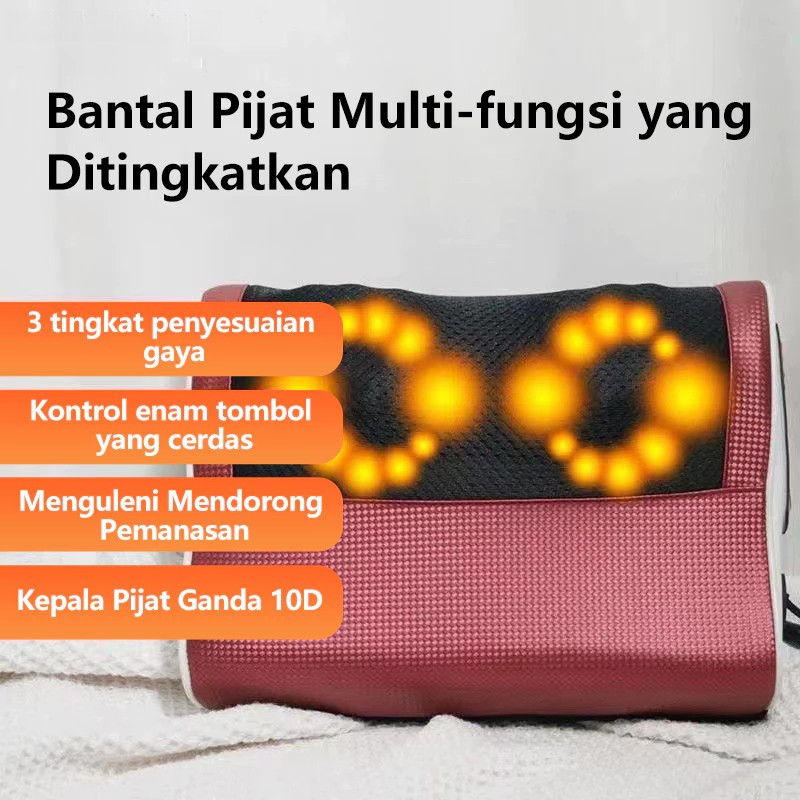 Bantal Pijat Panas Elektrik untuk Leher & Punggung, Alat Pijat Portable Multi Fungsi