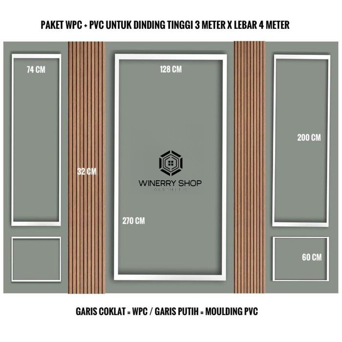 Paket Wood panel / Wall panel + Moulding Pvc ukuran dinding tinggi 3 meter x lebar 4 meter