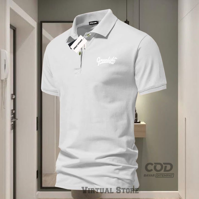 COD T-shrit POLO kerah Greenlight 1996 Text Putih Kaos Kerah Dewasa Shirt / Kaos Pria Polo / Kaos Se