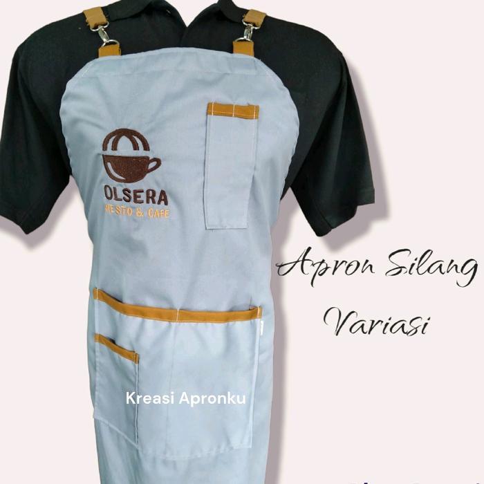 Apron Silang Custom/Apron koki/Apron Barista Free BORDIR LOGO - merah