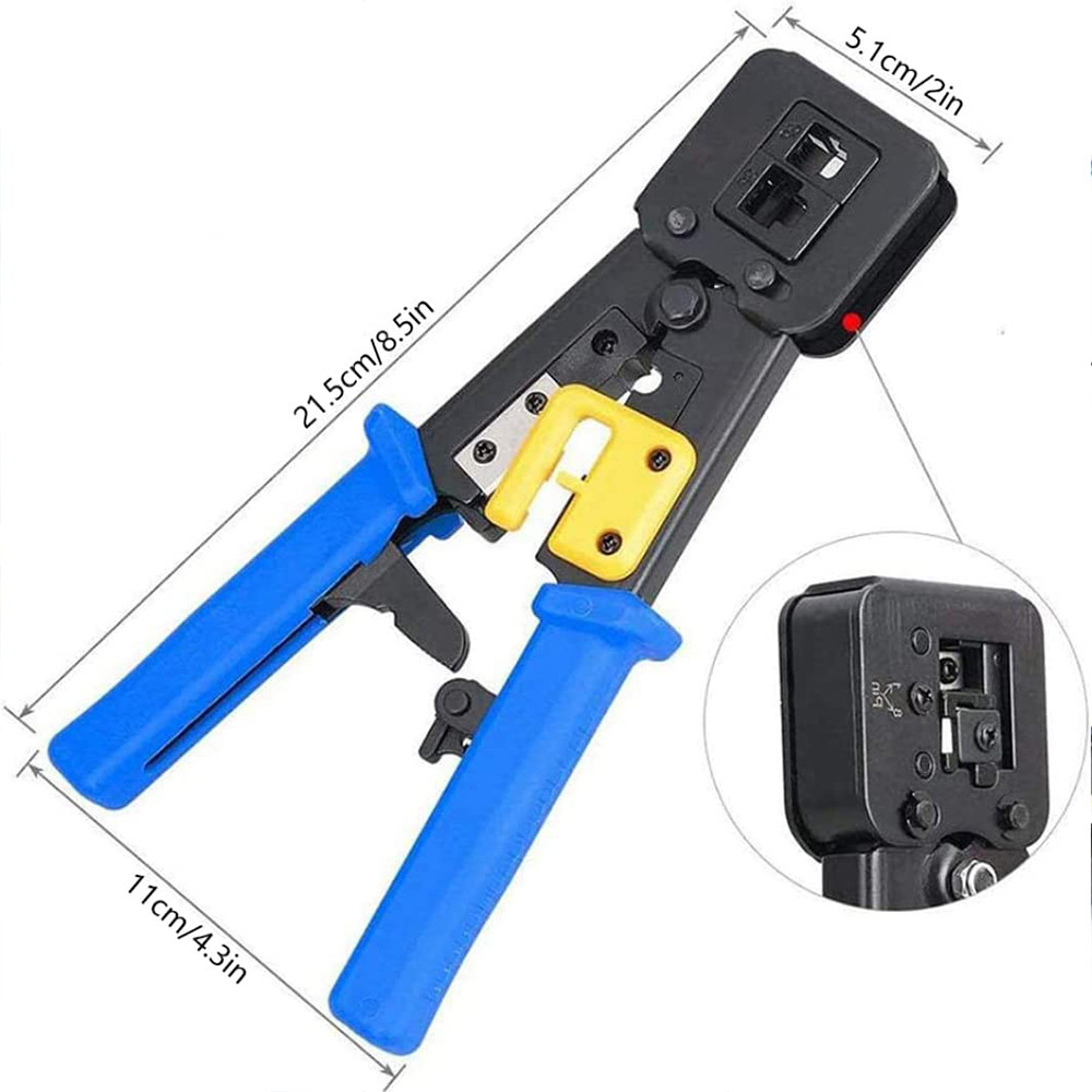 RJ45 Crimp Tool Pass Through Ethernet Crimper Cutter Stripper for Cat5e Cat6 RJ45/RJ12 Regular and E