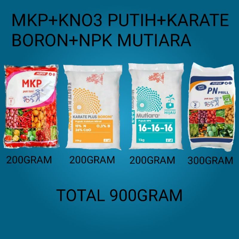KNO3 PUTIH + MKP PAK TANI + KARATE BORON + NPK MUTIARA PAKET PUPUK ANGGUR BUAH SAYUR