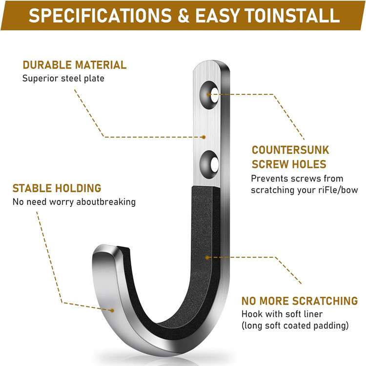 4Pcs Outdoor Hunting Wall Metal Storage Sniper Cloth Gun Rack J-shaped Hook Equipment For AR15 AR10 