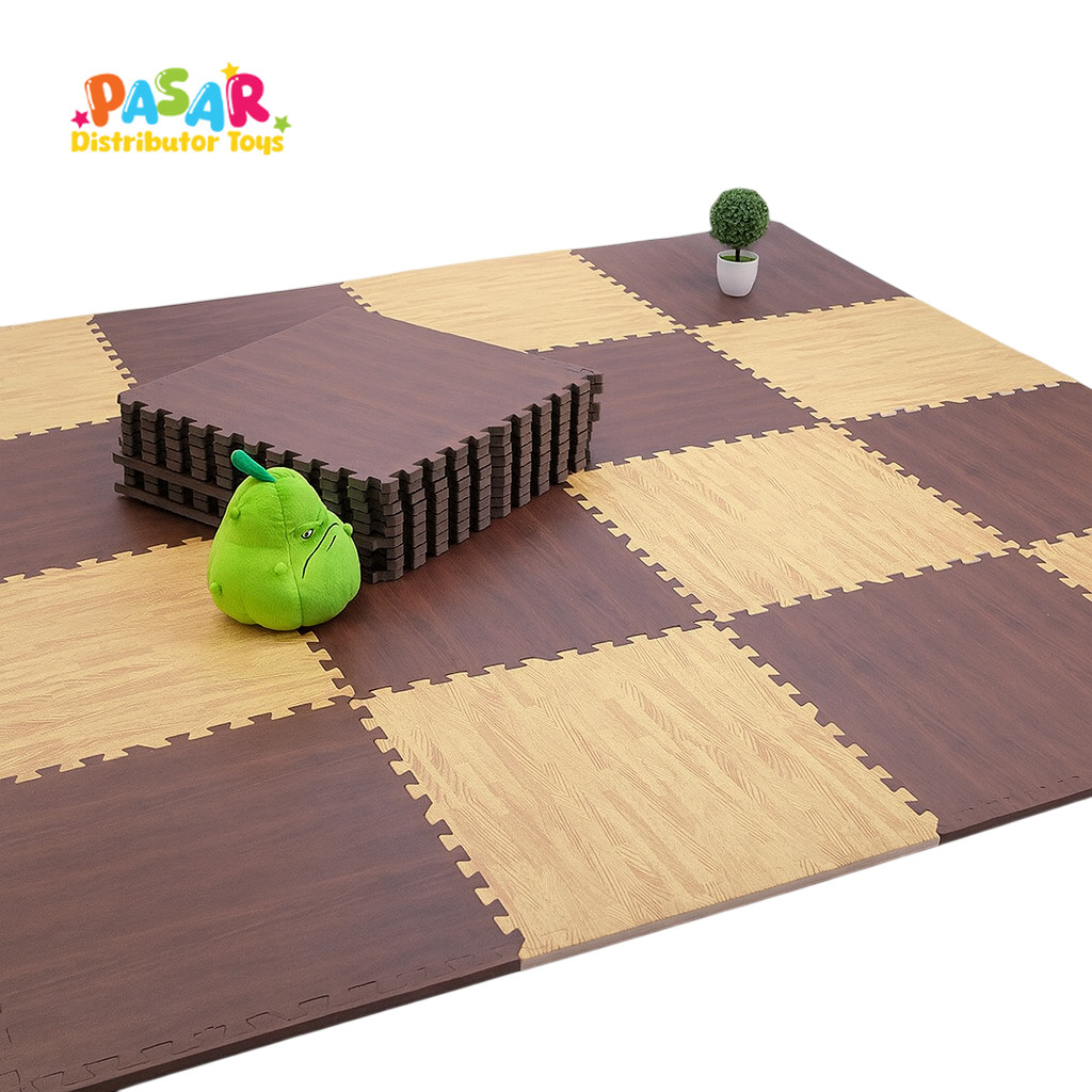 Mainan Anak WOODEN PUZZLE EVA MAT Karpet Puzzle Lantai Motif Kayu Alas Lantai Foam Empuk 30x30cm