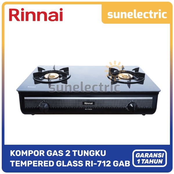 Rinnai RI-712GAB Kompor Gas / Gas Stove 2 Tungku Plate Tempered Glass RI-712 GAB / RI-712 GA / RI-71
