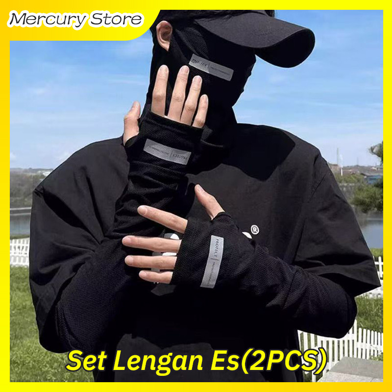 Set Arm Sleeve Cooling UV Protection Face Cover Cooling Masker Anti UV Set Manset Jempol Buff Masker