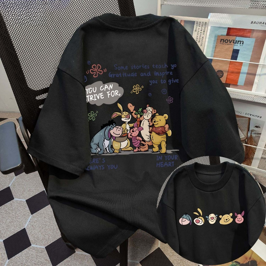 [Outlets 24S Katun 100%]Kaos Distro Pria Baru Winnie the Pooh Kartun print kaos Pakaian Berkualitas 