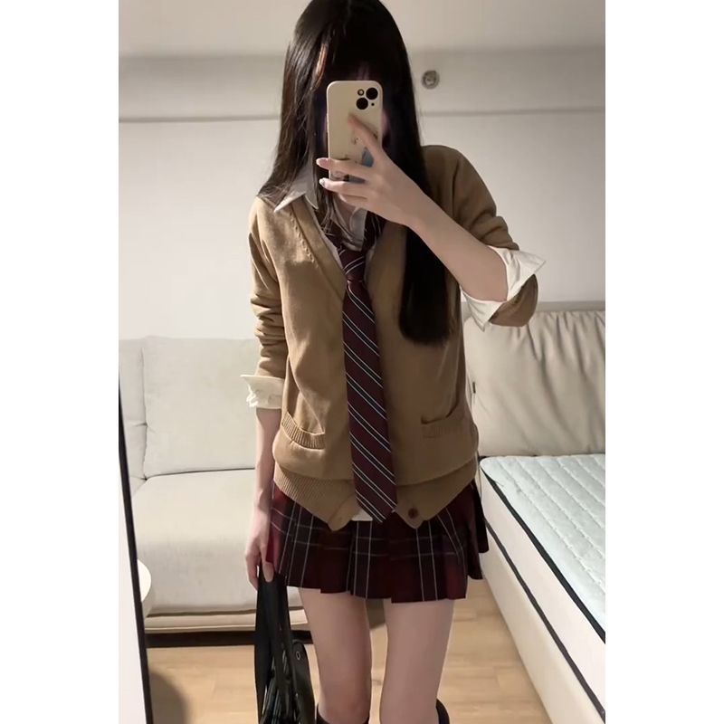 JK Sweet Cool Uniform Cardigan Set Jacket JK Sweater College Lengan Panjang Atas Rajut