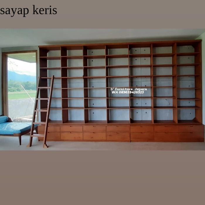 rak buku perpustakaan kayu jati / almari buku perpustakaan SY13