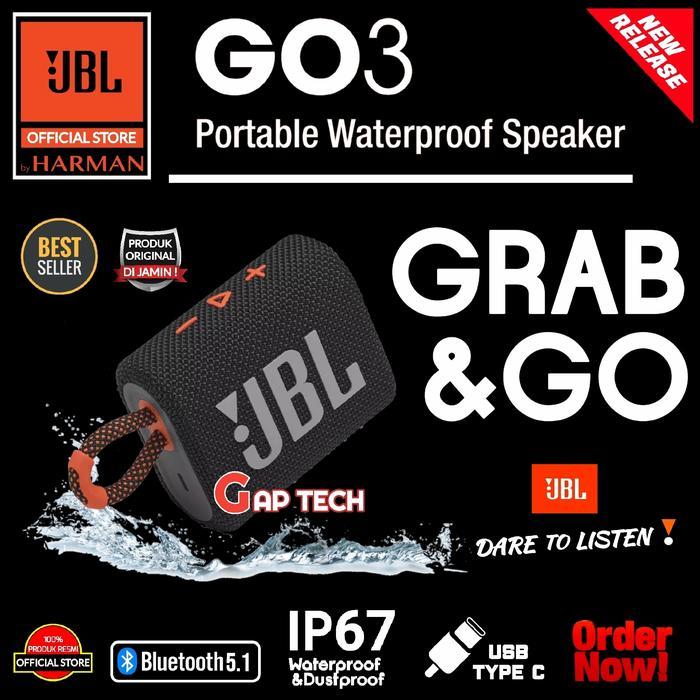 CELLWAVE JBL GO 3 (Successor JBL GO 2) Portable Waterproof Bluetooth Speaker - BLACK / ORANGE