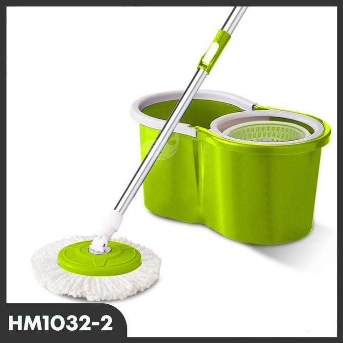 s b Set Alat Pel Lantai STAINLESS Super Mop Dengan Ember Pencuci Putar360 - HM1032-2l