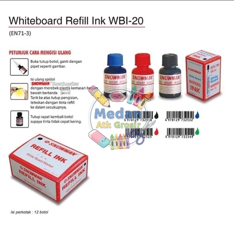 (1Pcs) Tinta Spidol Whiteboard Snowman Bisa dihapus/Tinta Isi Ulang Spidol Whiteboard/Refill Ink Spi