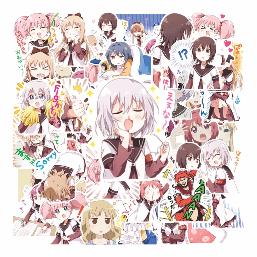 50 Pcs Stiker  YURU YURI Awet dan anti luntur - Cocok untuk dekorasi laptop, sepeda skateboard, atau