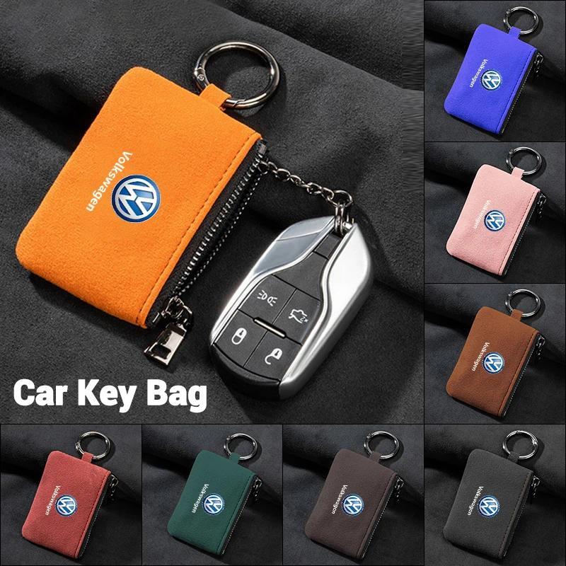 Suede Leather Car Remote Key Case Bag For VW Volkswagen Passat B5 B6 B7 Polo Tiguan Santana Touran M