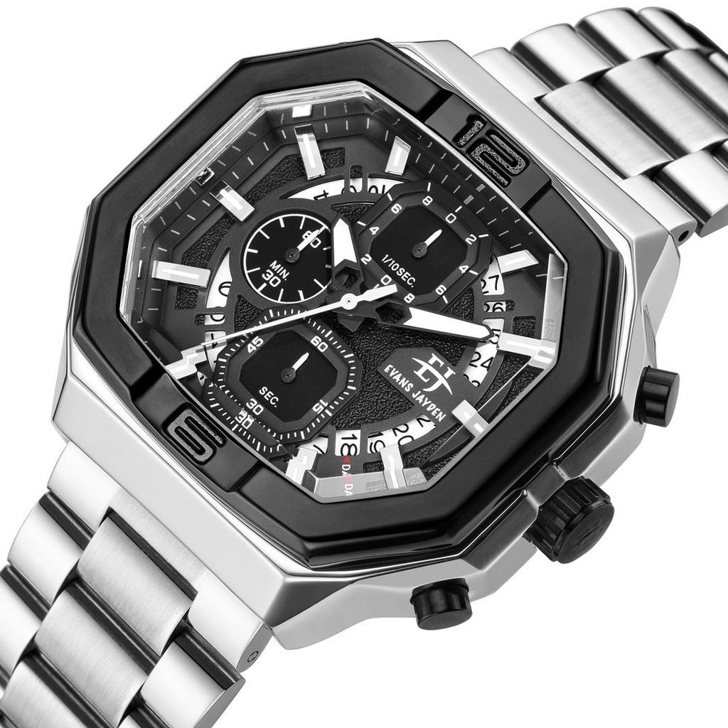 Evans Jayden Jam Tangan Pria EJ 9464 Rantai Stainless Steel Chronograph Kaca Sapphire Water Resistan