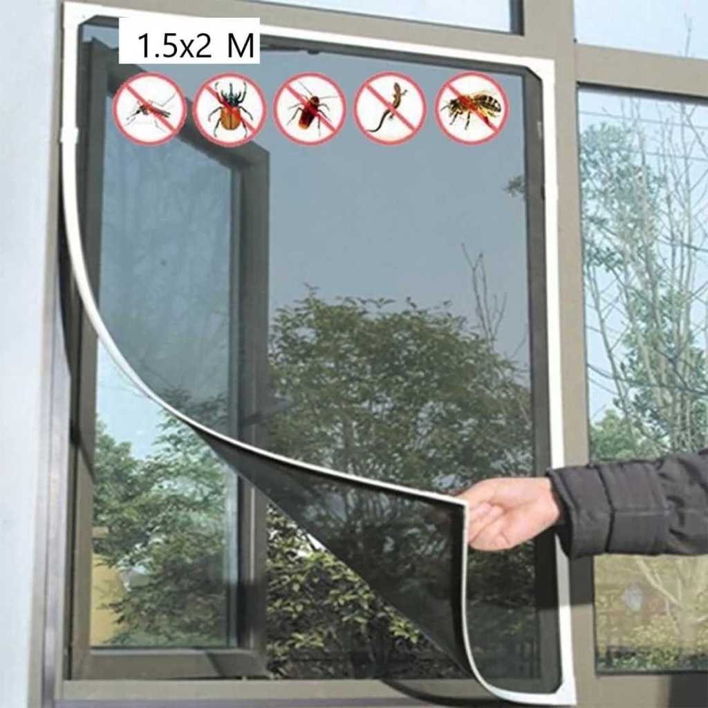 TaffHOME Jaring Nyamuk Jendela DIY Kasa Polyester dengan Perekat Kain Kawat Tirai Magnet Anti Serang