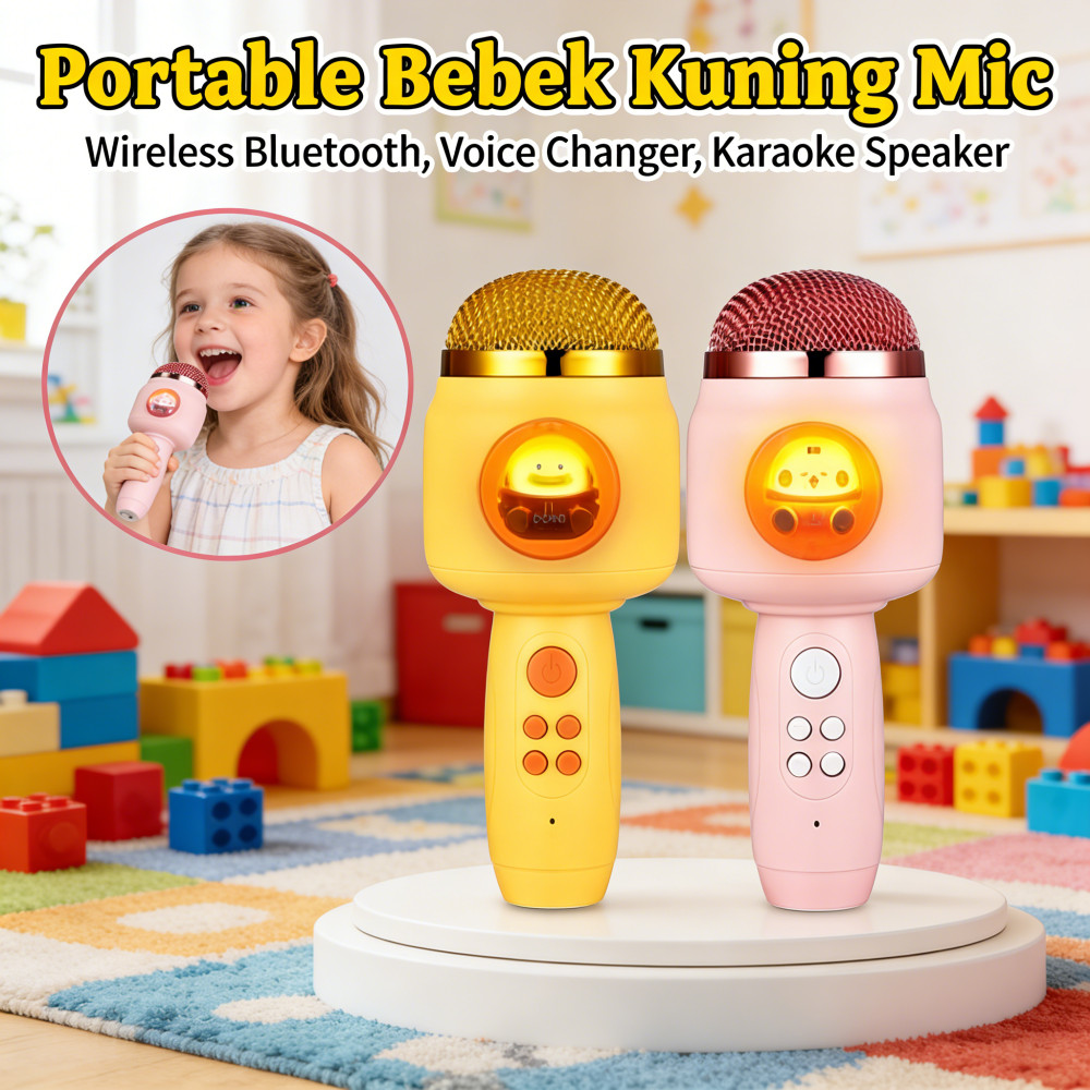 Mic Karaoke Wireless Bluetooth Player Anak Mic Wireless Microphone Anak Bluetooth Model Kartun Karao