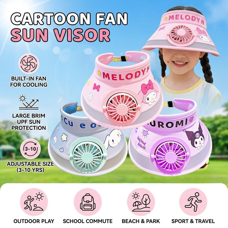 Topi Kipas Anak Topi kipas angin portable Topi yg ada kipas anginnya Topi anak anak UV Protection Ki