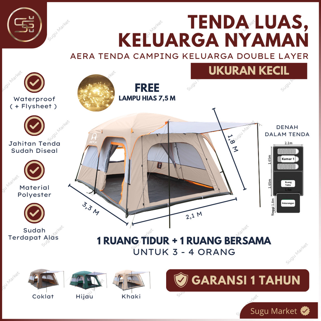 [GARANSI 1 TAHUN] Tenda Camping Kecil 3-4 Orang | Tenda 3-4 Orang Double Layer | Tenda Camping Kelua