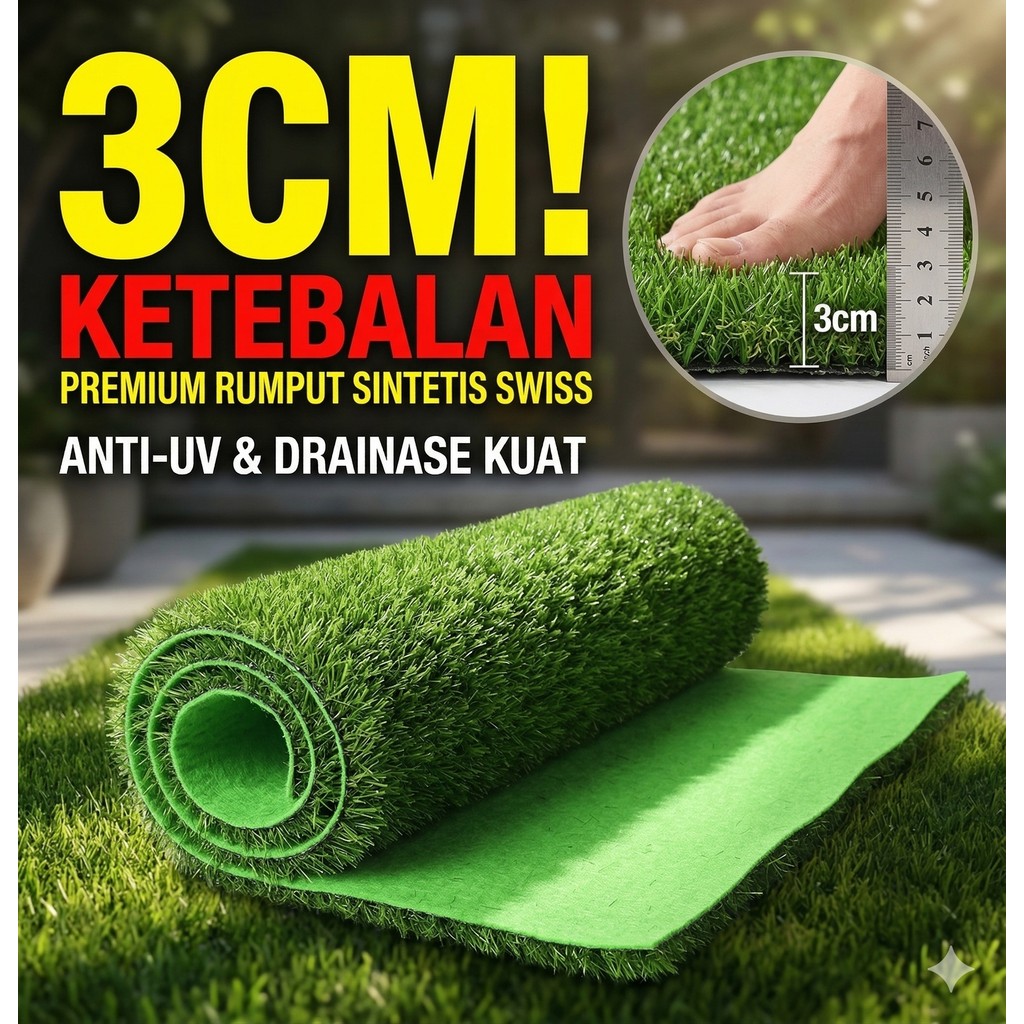 Rumput Sintetis Swiss 100x200cm Karpet Rumput Sintetis Meteran Artificial Grass Outdoor Indoor Lembu