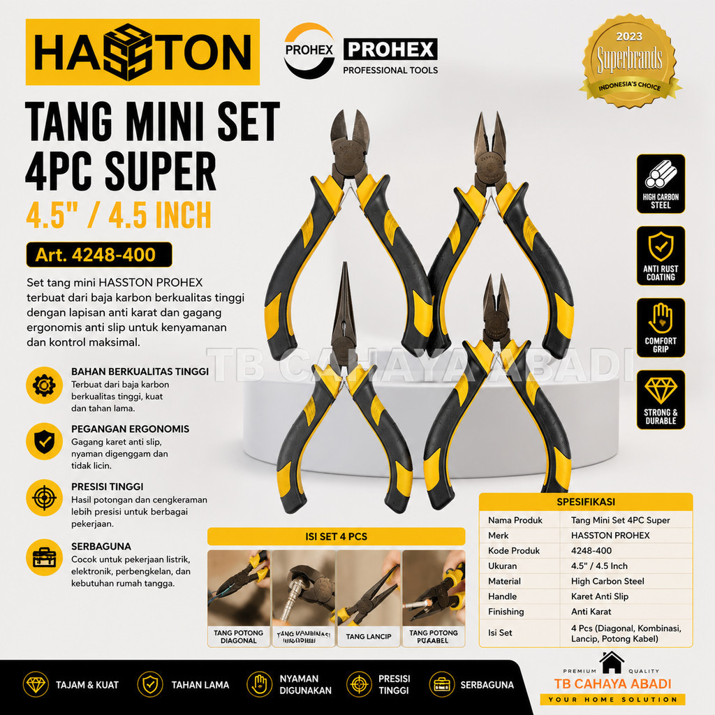 HASSTON Tang Mini Set 4 PCS Original Prohex 4248-400 | Tang Kombinasi Tang Lancip Tang Potong Tang C