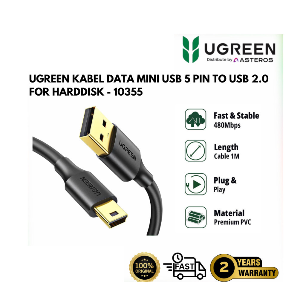 UGREEN USB -A 2.0 Male to Mini 5 Pin Male Cable 1M - PN 10355