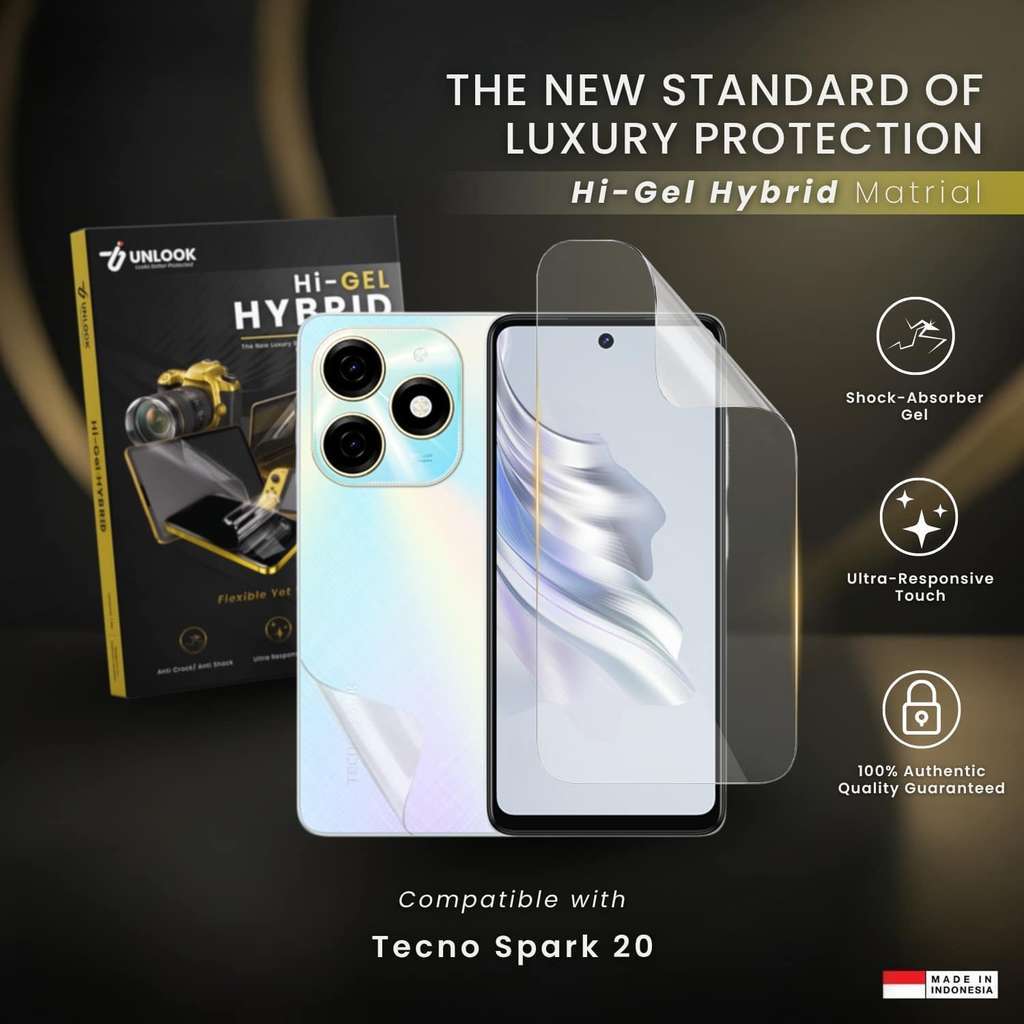 UNLOOK Hi-GEL HYBRID Hydrogel+ Pelindung Layar for Tecno Spark 20 - Anti Bekas Jari Anti Retak Layar