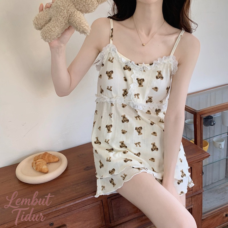 Lembut Tidur Wanita Dengan Bantalan Bra Motif Beruang Kartun Musim Panas Yang Lucu Dan Manis Ala Put