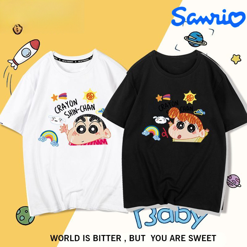 Sanrio Kaos Sinchan Cute Rainbow Crayon Sinchan dan Himawari Cute Tshirt Santai