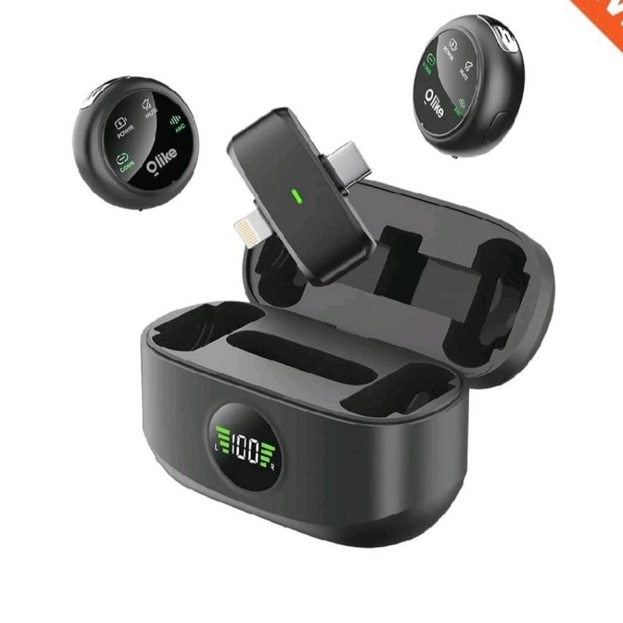 OLIKE CM02 Clip Magnetic Wireless Lavalier MIC ANC Dual Mic dengan Charging Case LED DISPLAY untuk C