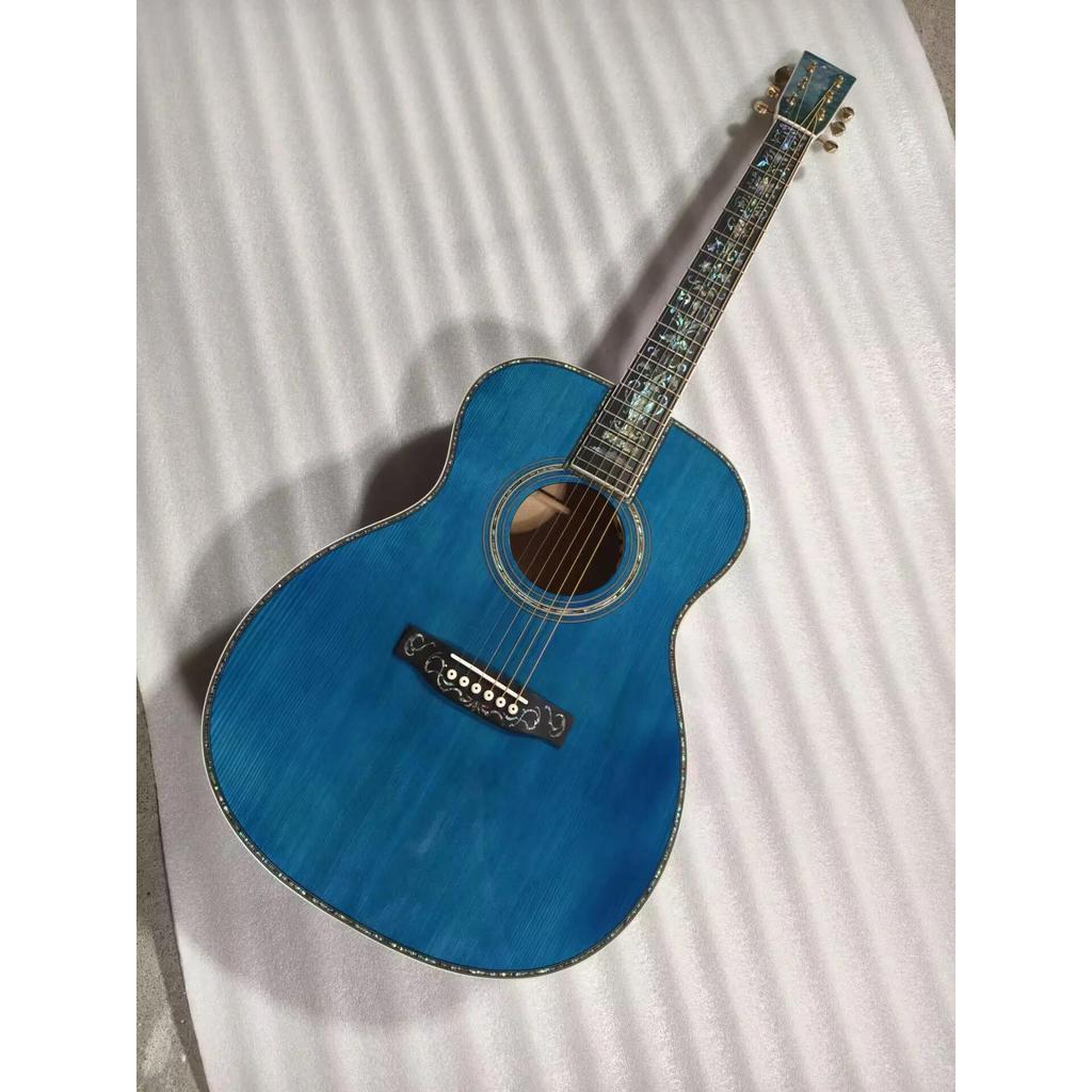 professional lefty acoustic guitar ,OM parlor guitar left handed, ocean blue custom guitar