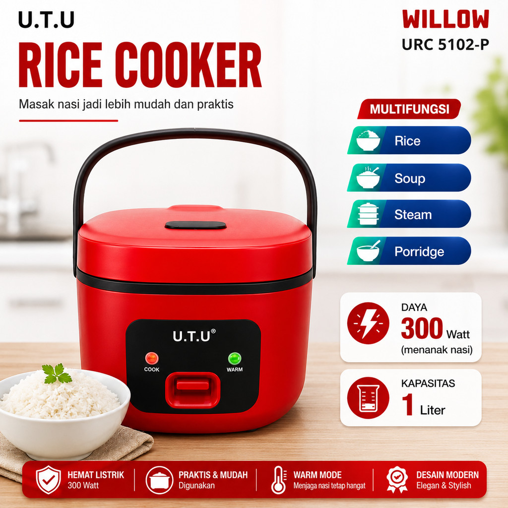 Magic Com URC 5102 1L Willow UTU / Rice Cooker / Penanak Nasi Multifungsi