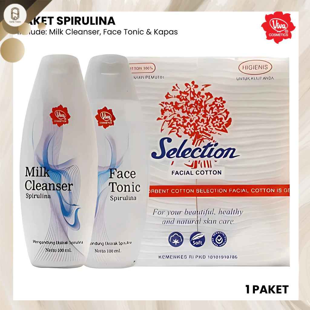 QEILA - Paket Kombo Viva Face Tonic + Milk Cleanser + Kapas Selection 35 gr | Paket Double Cleansing