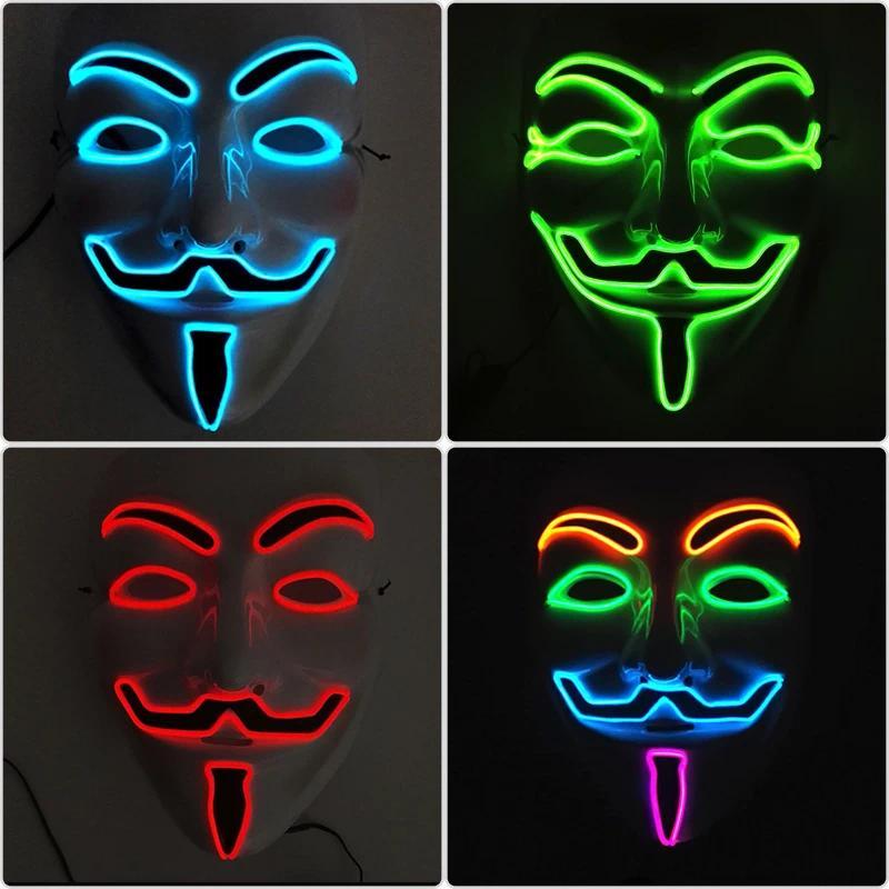 Hot Halloween Rave Luminous Movie Theme Mask LED Light Anonymous Mask V for Vendetta Cosplay Party G